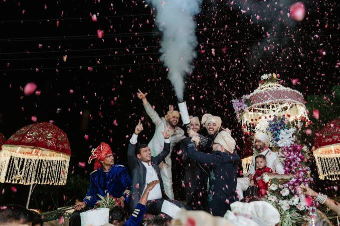 Barat & DJ on Wheel in Siwan with vibrant lights, LED screen, and full dance floor setup for wedding celebration.