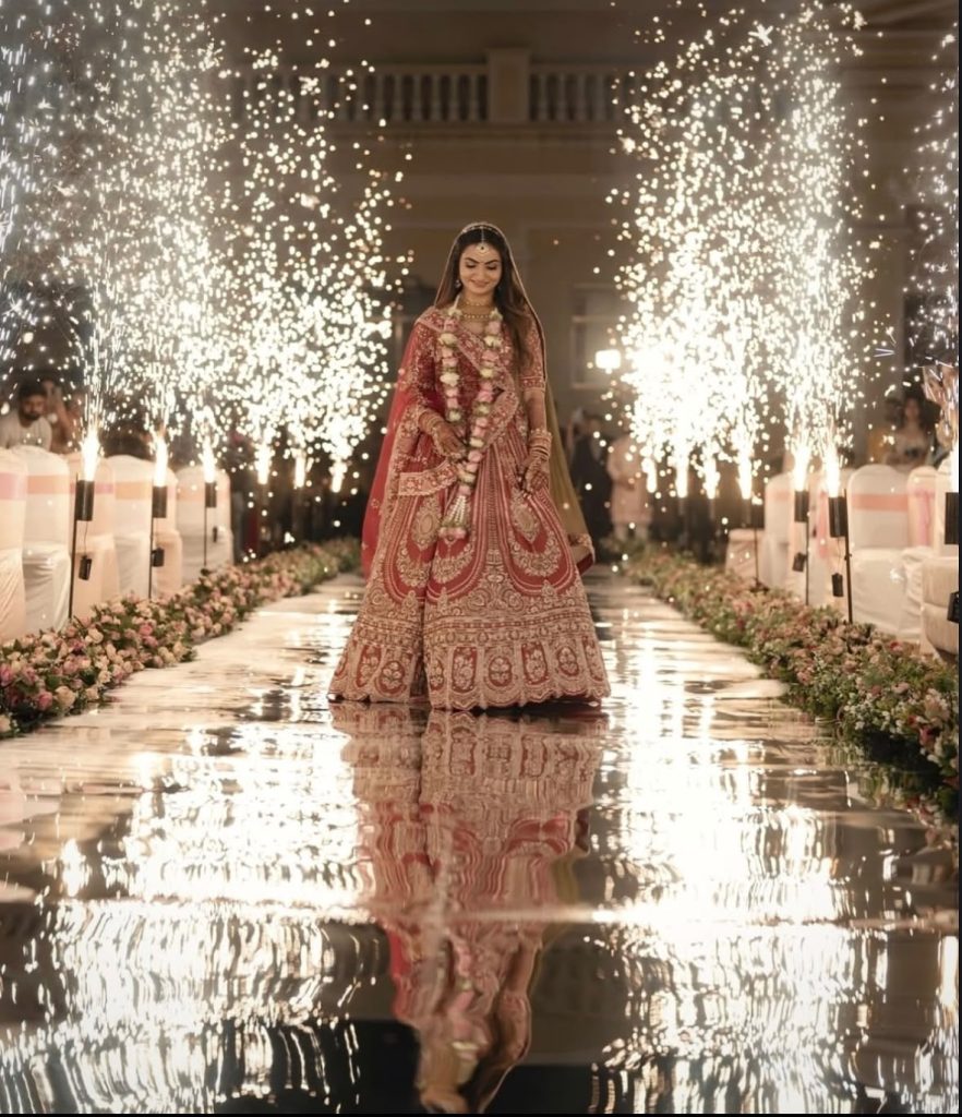 Mirror Entry Padrauna & Kushinagar wedding setup with reflective bridal walkway